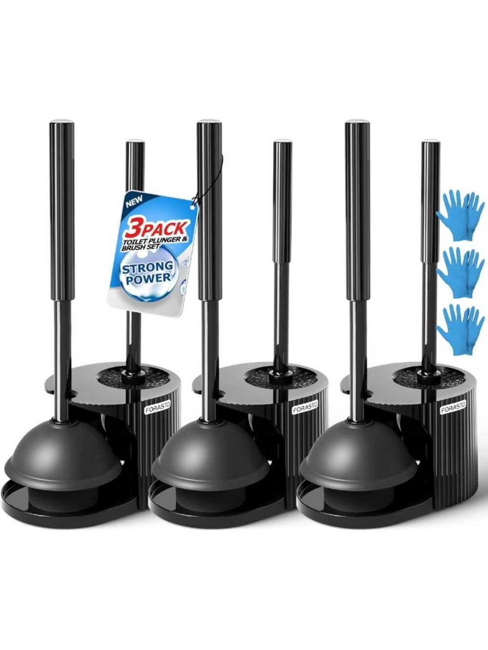 2-in-1 Toilet Brush & Plunger Set, 3-Pack with Extended Handle for Easy Cleaning